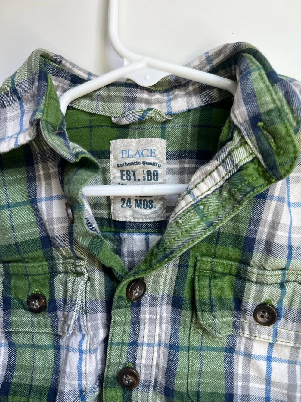 The Children’s Place Green Plaid Button-Up Shirt 24M Toddler Boy
